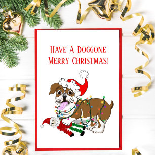 Englische Bulldogge mit Weihnachtsbeleuchtung Froh Feiertagskarte