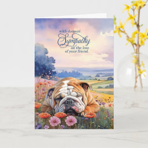 Englische Bulldogge mit Wildblumen Beileid für Hau Karte
