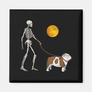 Englische Bulldogge Skelett Hund Gehen Halloween Magnet