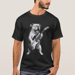 Englische Bulldogge spielt Rockmusik Gitarre Hunde T-Shirt