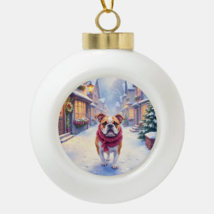Englische Bulldogge Weihnachtliches Dorf Urlaub Keramik Kugel-Ornament