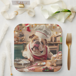 Englische Bulldogge Weihnachtsbäckerei: Festliches Pappteller