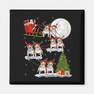 Englische Bulldogge Weihnachtsmann Schlitten Flieg Magnet