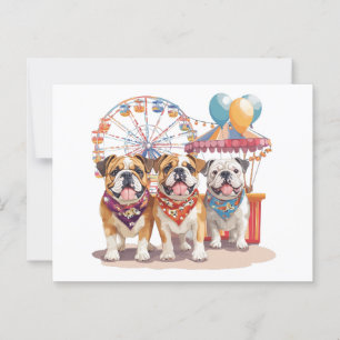 Englische Bulldoggen auf einem Jahrmarkt  Postkarte