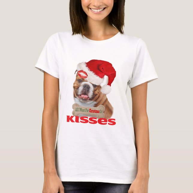 Englische Bulldoggen-Küsse für Weihnachtskleid T-Shirt (Vorderseite)