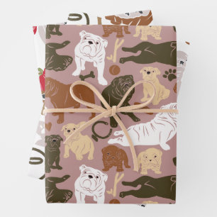 Englische Bulldoggen-Silhouette in drei Farben  Geschenkpapier Set