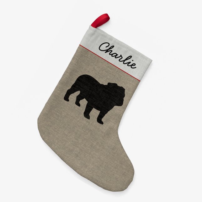 Englische Bulldoggen-Silhouette-personalisierter Kleiner Weihnachtsstrumpf (Vorderansicht (hängend))