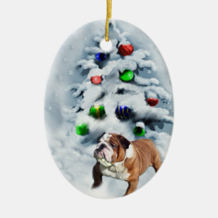 Englische Bulldoggen-Weihnachtsgeschenk-Verzierung Keramikornament