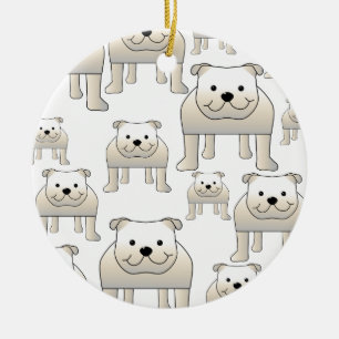 Englische Bulldoggen, weiß. Hundemuster Keramik Ornament