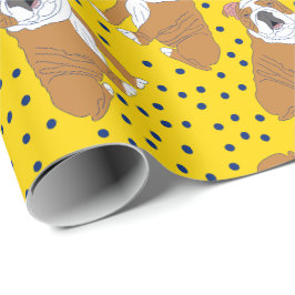 Englische Bulldogs Gelb und Blau Gemustert Geschenkpapier