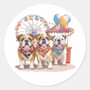 Englische Bullhunde im Karneval Runder Aufkleber