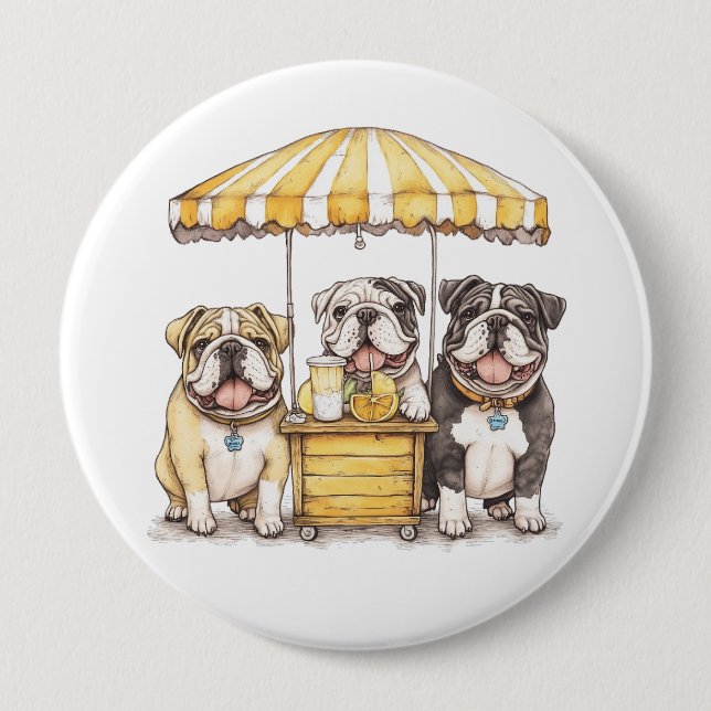 Englische Bullhunde laufen auf einer Limonade Button (Vorderseite)