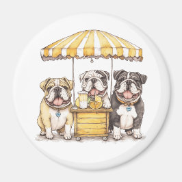 Englische Bullhunde laufen auf einer Limonade Magnet