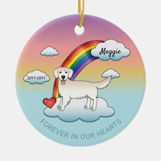 Englische Cream Golden Retriever Rainbow Memorial Keramik Ornament (Vorne)