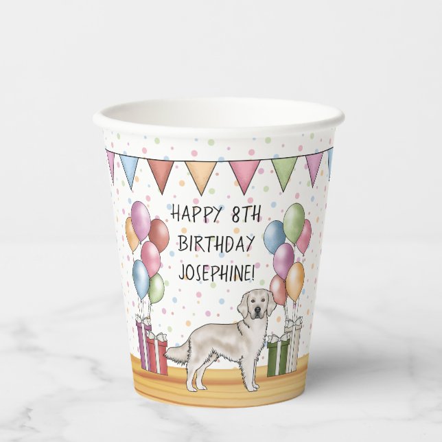 Englische Creme Golden Retriever farbenfroher Gebu Pappbecher (Vorderseite)