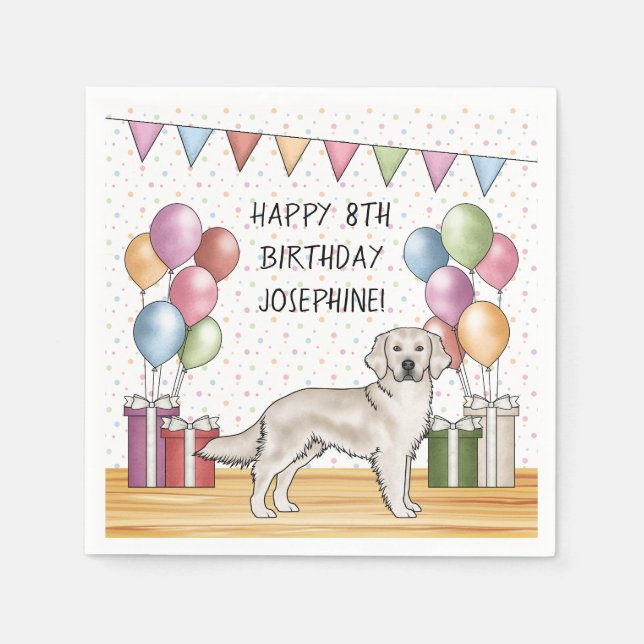 Englische Creme Golden Retriever farbenfroher Gebu Serviette (Vorderseite)