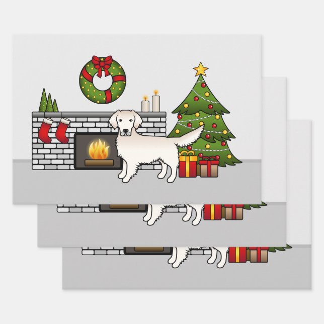 Englische Creme Golden Retriever in einem Festsaal Geschenkpapier Set (Set)