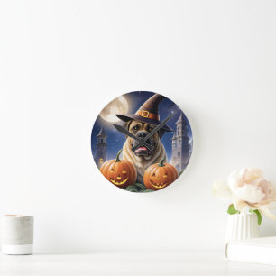Englische Dogge Mastiff Halloween Runde Wanduhr