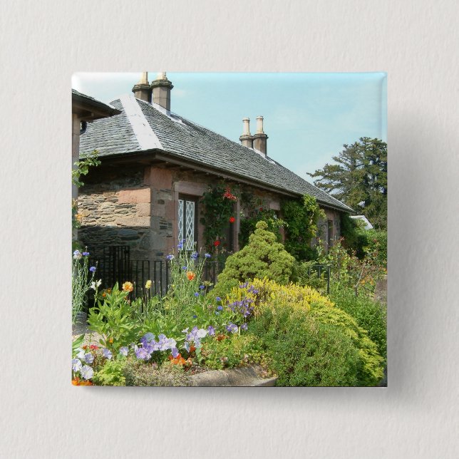 Englische Hütte II mit Blumengartenfotografie Button (Vorderseite)