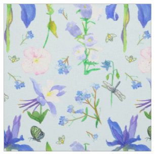 Englische Landwildblumen Bienen Blau Stoff