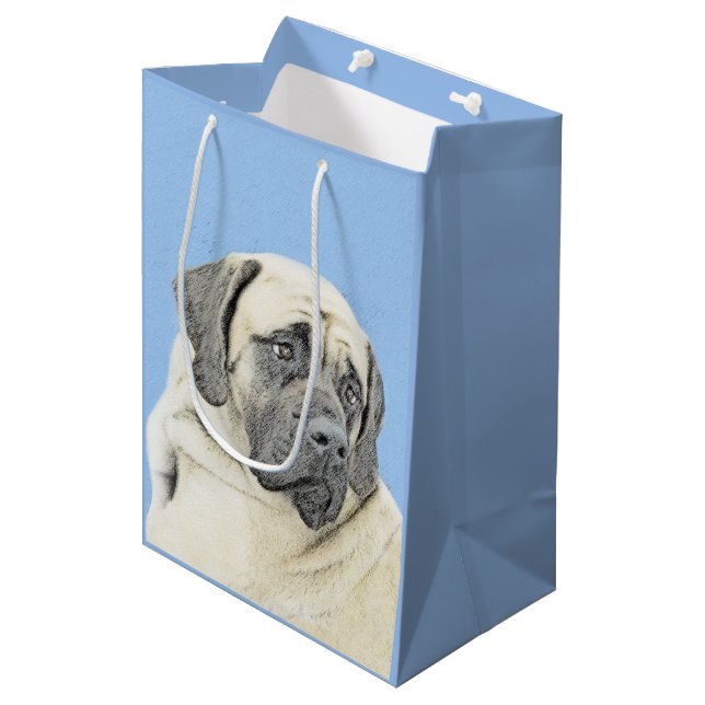 Englische Maskenmalerei - Original Hundekunst Mittlere Geschenktüte (Vorderseite Schrägansicht)