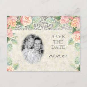 Englische Rose & Silber Save the Date Postkarte