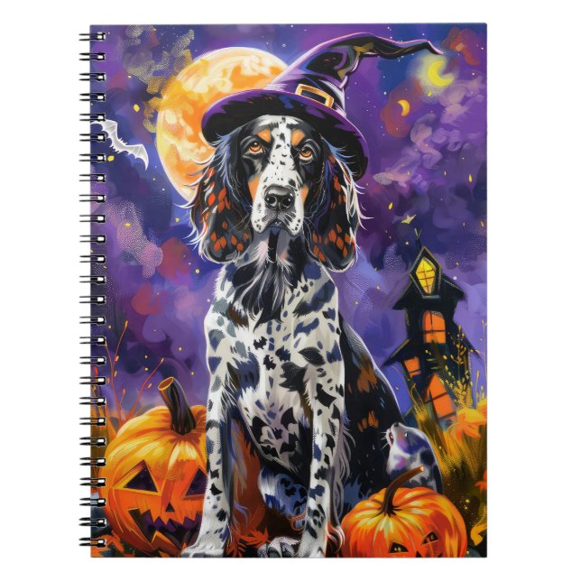 Englische Setter Hund Halloween Hexe und Kürbis Notizblock (Vorderseite)