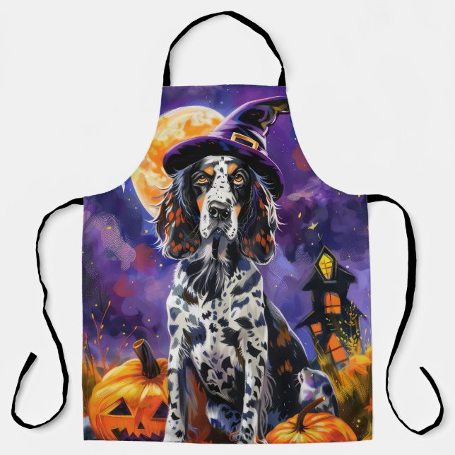 Englische Setter Hund Halloween Hexe und Kürbis Schürze (Vorderseite)