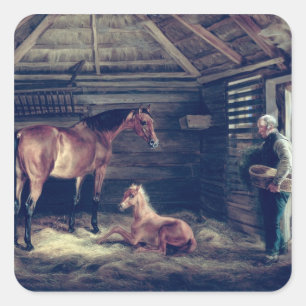 Englische Stute mit ihr Fohlen, 1833 Quadratischer Aufkleber