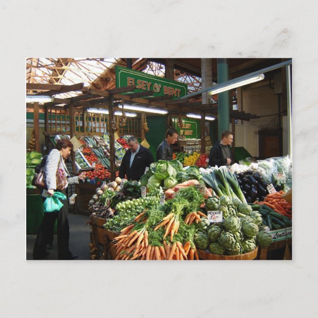 Englische Szenen, Borough Market, Kauf von Gemüse Postkarte (Vorderseite)
