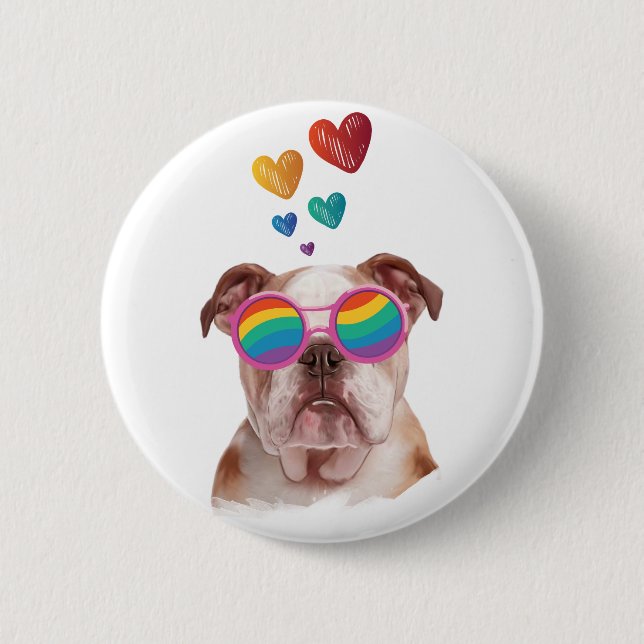 Englischer Bulldog am Valentinstag Button (Vorderseite)