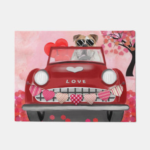 Englischer Bulldog Autofahrer mit Herz Valentine' Fußmatte