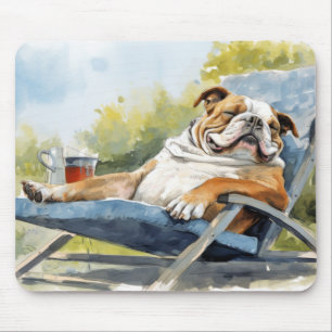 Englischer Bulldog Hund entspannt sich im Tiergenu Mousepad