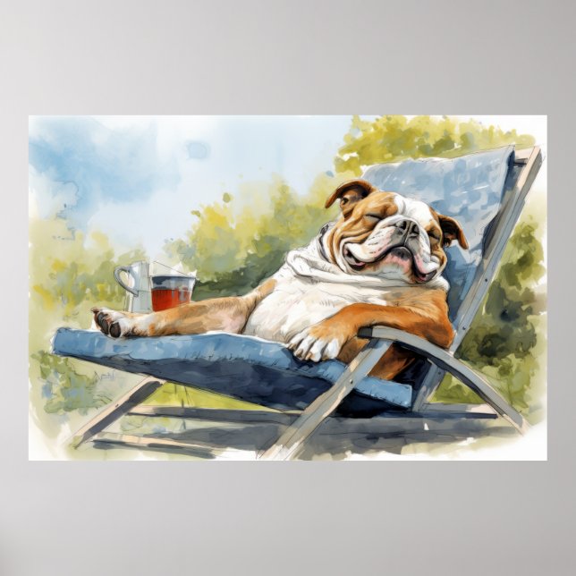 Englischer Bulldog Hund entspannt sich im Tiergenu Poster (Vorne)