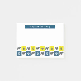 Englischer Bulldog Hund & Paw Yellow & Blue Grid Post-it Klebezettel