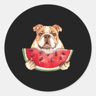 Englischer Bulldog Hund und Watermelon Tropische F Runder Aufkleber