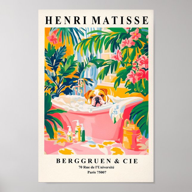 Englischer Bulldog in der Badewanne, Funny Bath Wa Poster (Vorne)