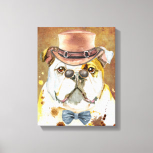 Englischer Bulldog mit einer Hutgläser Wasserfarb Leinwanddruck