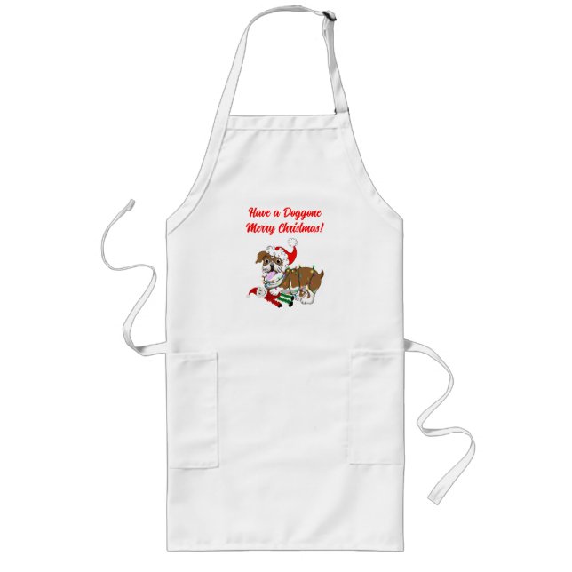 Englischer Bulldog mit Weihnachtsbeleuchtung Lange Schürze (Vorne)