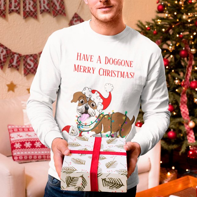 Englischer Bulldog mit Weihnachtsbeleuchtung T-Shirt (Von Creator hochgeladen)
