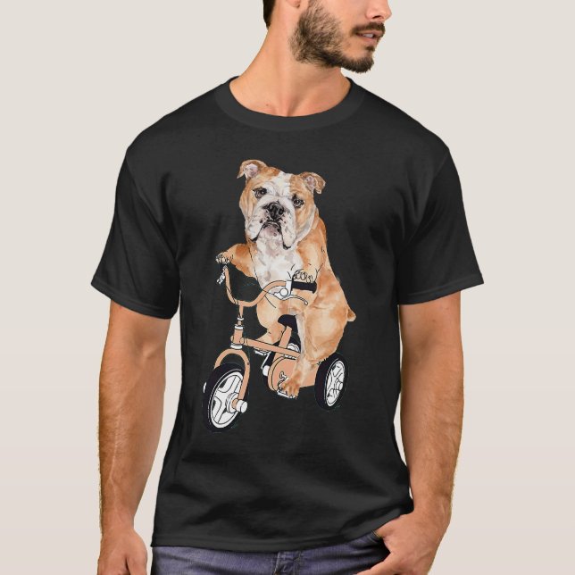 Englischer Bulldog Reiten Fahrradfahrer Hund T-Shirt (Vorderseite)