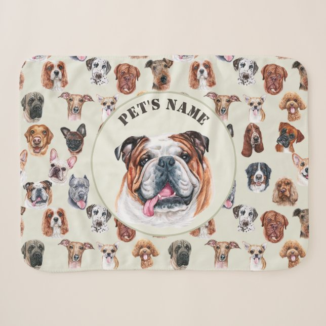 Englischer Bulldog und Freunde personalisiertes Ha Sherpadecke (Vorderseite (Horizontal))