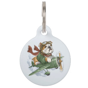 Englischer Bulldogge Pilot Flugzeug Haustiermarke