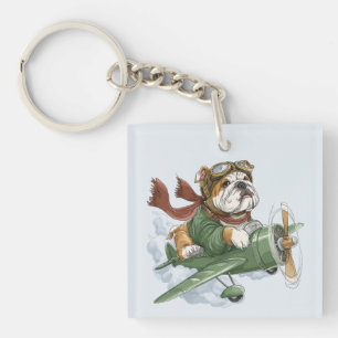 Englischer Bulldogge Pilot Flugzeug Schlüsselanhänger