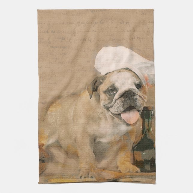 Englischer Bulldoggen-Kochs-Küchen-Druck Handtuch (Vertikal)