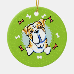 Englischer Bulldoggen-WeihnachtsKranz Keramikornament