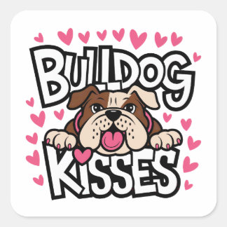 Englischer Bulldoggen-Welpe Rosa Herz Küsse Liebe Quadratischer Aufkleber