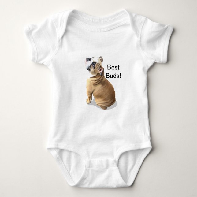 Englischer Bulldoggenwelpe mit Herzentwurf Baby Strampler (Vorderseite)