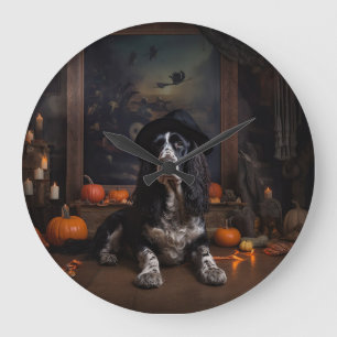Englischer Cocker Spaniel Kürbisse Halloween Gruse Große Wanduhr