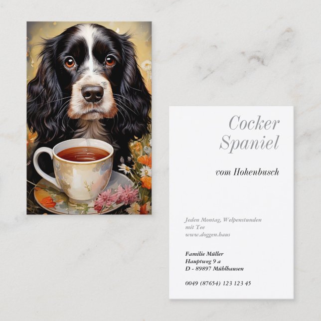 Englischer Cocker Spaniel schwarz weiß Visitenkarte (Vorne/Hinten)